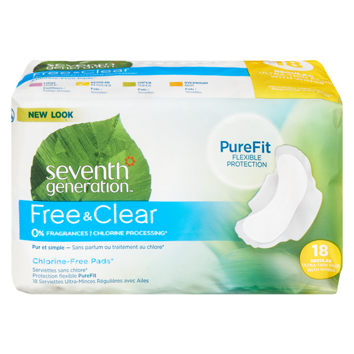 Free &amp; Clear Chlorine-Free Pads - Regular Ultra-Thin Pads with Wings - 18 count