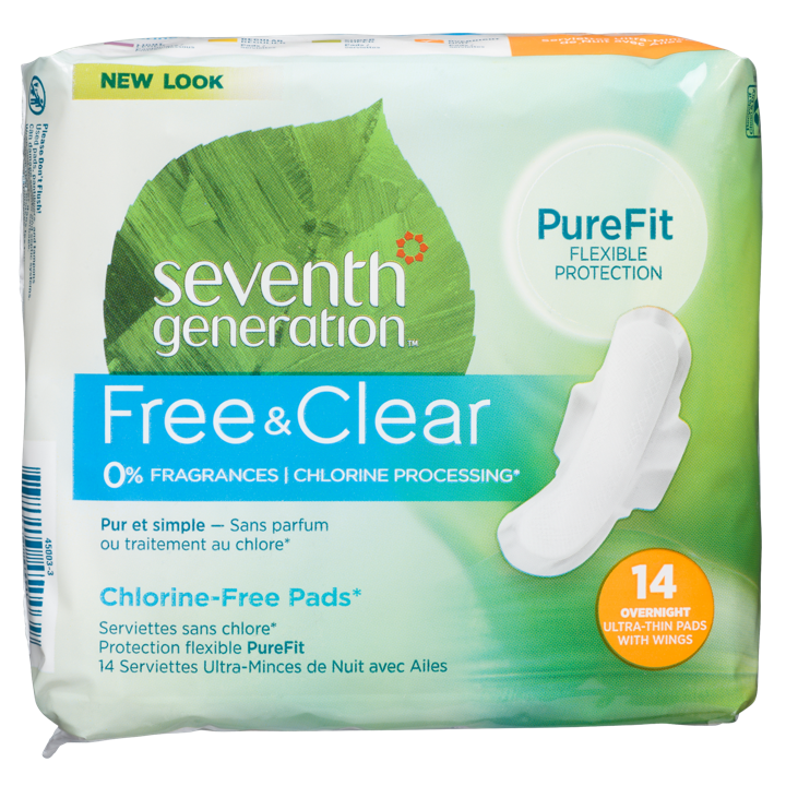 Free &amp; Clear Chlorine-Free Pads - Overnight Ultra-Thin Pads with Wings