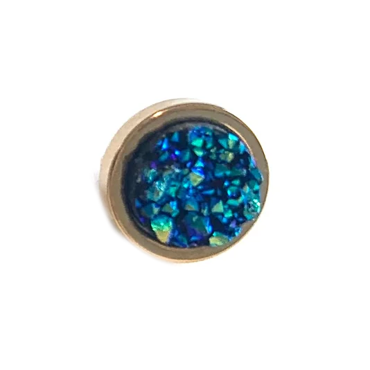 Blue Green Druzy Earrings Gold 8MM