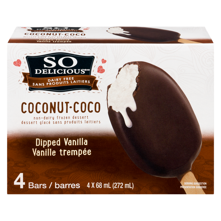 Coconut Milk Non-Dairy Frozen Dessert Bars - Dipped Vanilla - 4 x 68 ml
