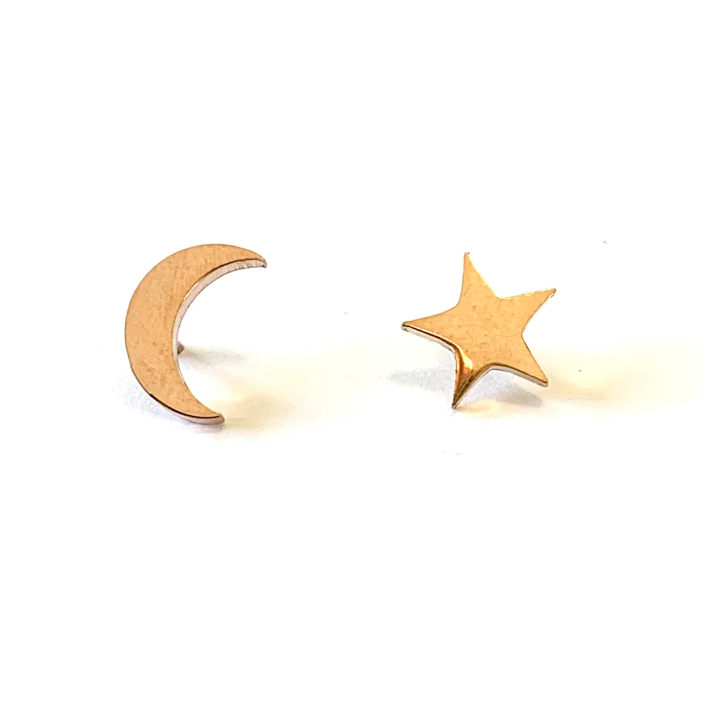 Moon and Star Earrings Rose Gold 